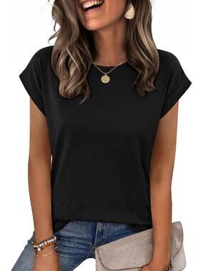 Women's Black Casual Cap Sleeves Business Dressy Trendy Spring Fashion T Shirts